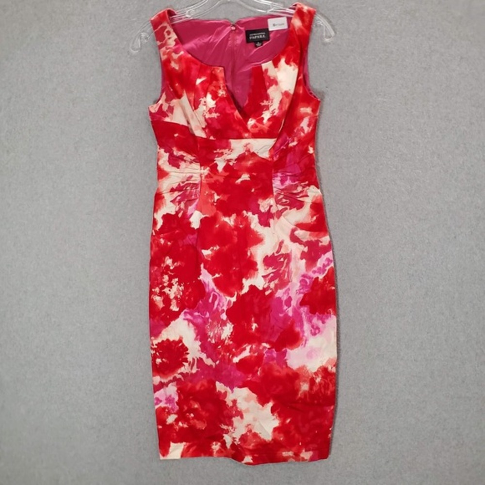 Adrianna Papell Women Dress 4 Pink Tie‎ Dye Midi Sheath Ruched Sleeveless V Neck